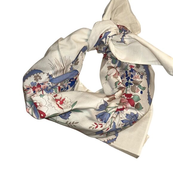 Laura Ashley Vintage cotton white blue pink floral print large scarf - Picture 3 of 8